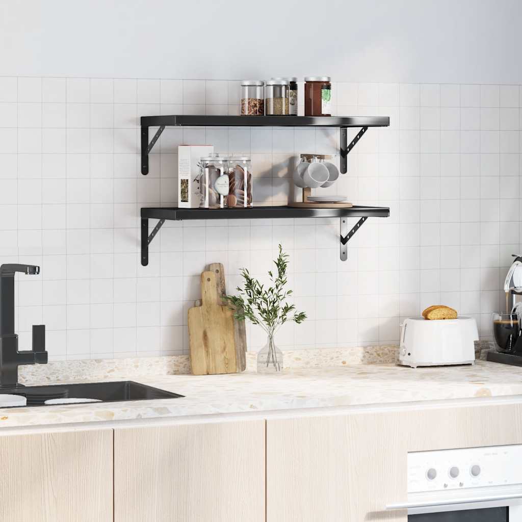 Wandschappen 2 st 75x30 cm roestvrijstaal zwart