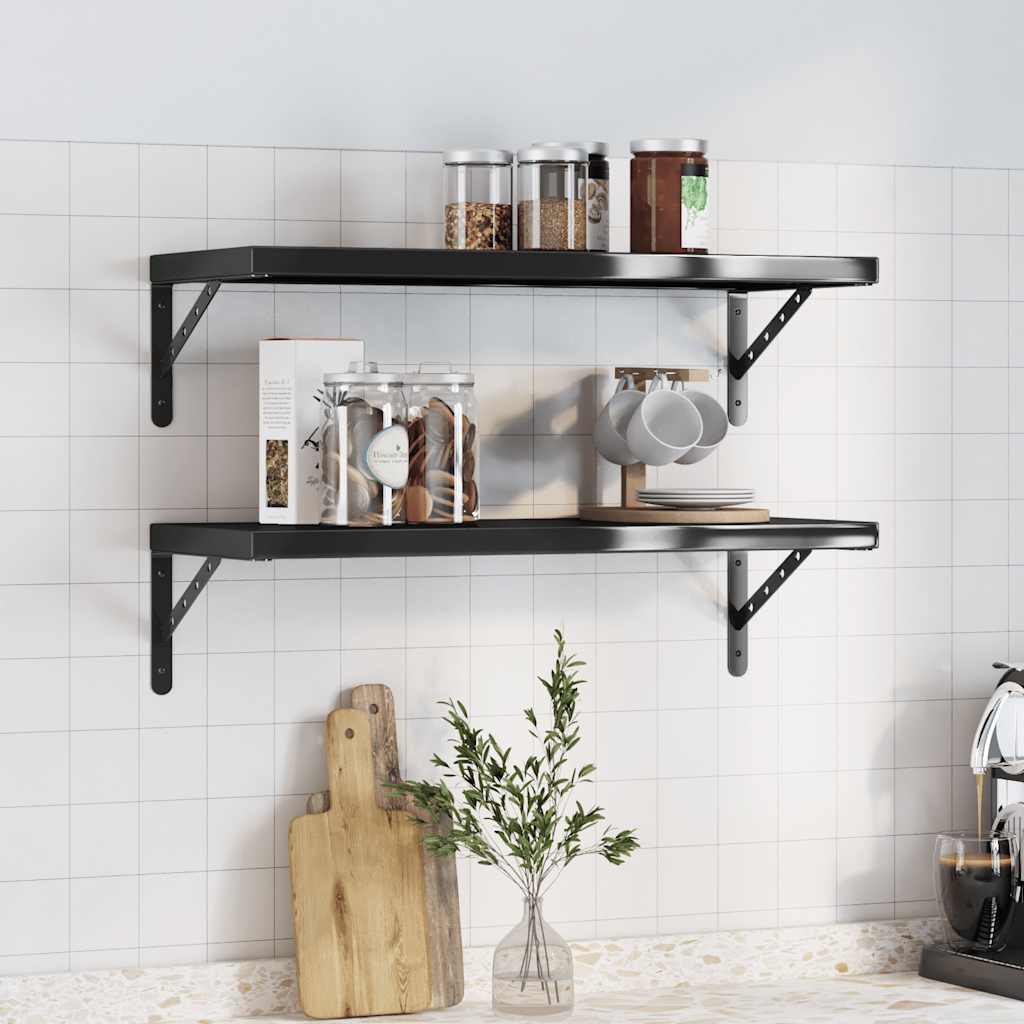 Wandschappen 2 st 75x30 cm roestvrijstaal zwart