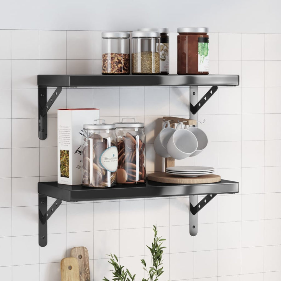 Wandschappen 2 st 50x23,5x3 cm roestvrijstaal zwart
