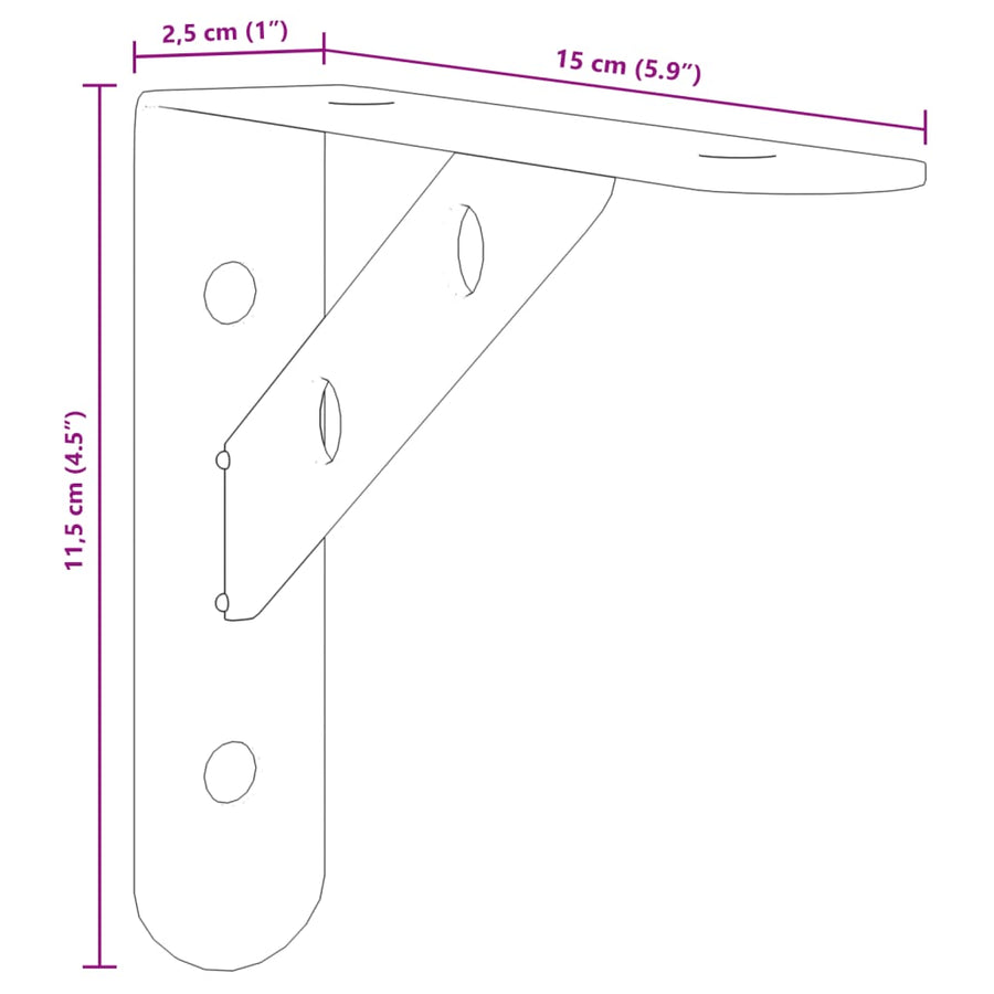 Plankdragers 4 st 15x2,5x11,5 cm roestvrijstaal zilverkleurig