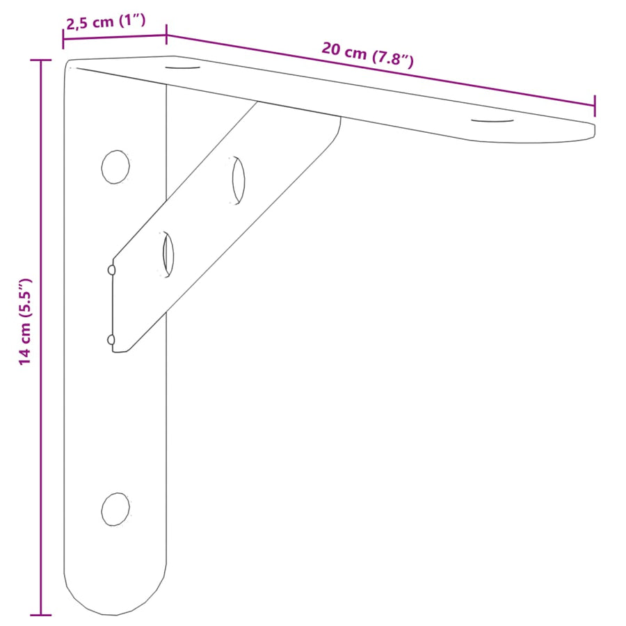 Plankdragers 4 st 20x2,5x14 cm roestvrijstaal zilverkleurig