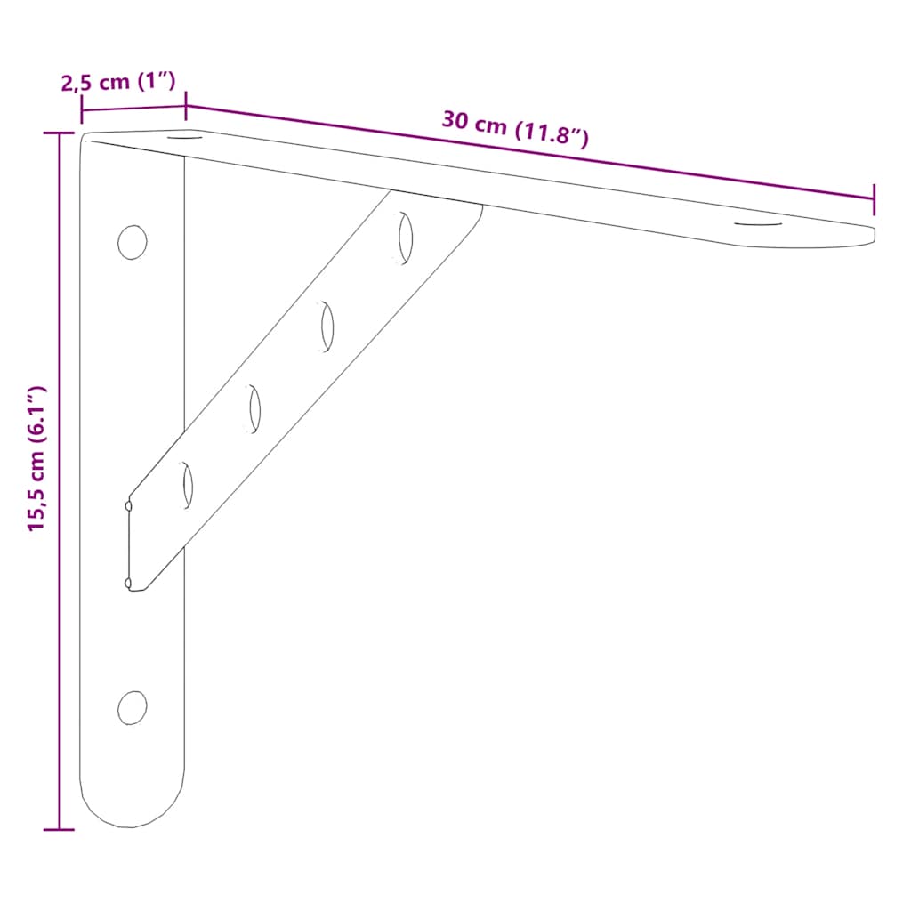 Plankdragers 4 St 30X2,5X15,5 Cm Roestvrijstaal Kleurig 30 x 2.5 x 15.5 cm Zilver