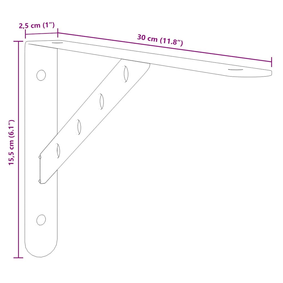 Plankdragers 4 St 30X2,5X15,5 Cm Roestvrijstaal Kleurig 30 x 2.5 x 15.5 cm Zilver