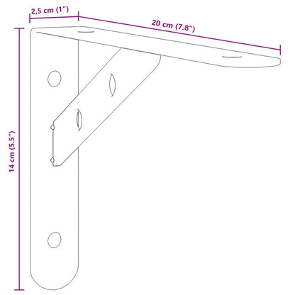Plankdragers 4 st 20x2,5x14 cm roestvrijstaal zwart
