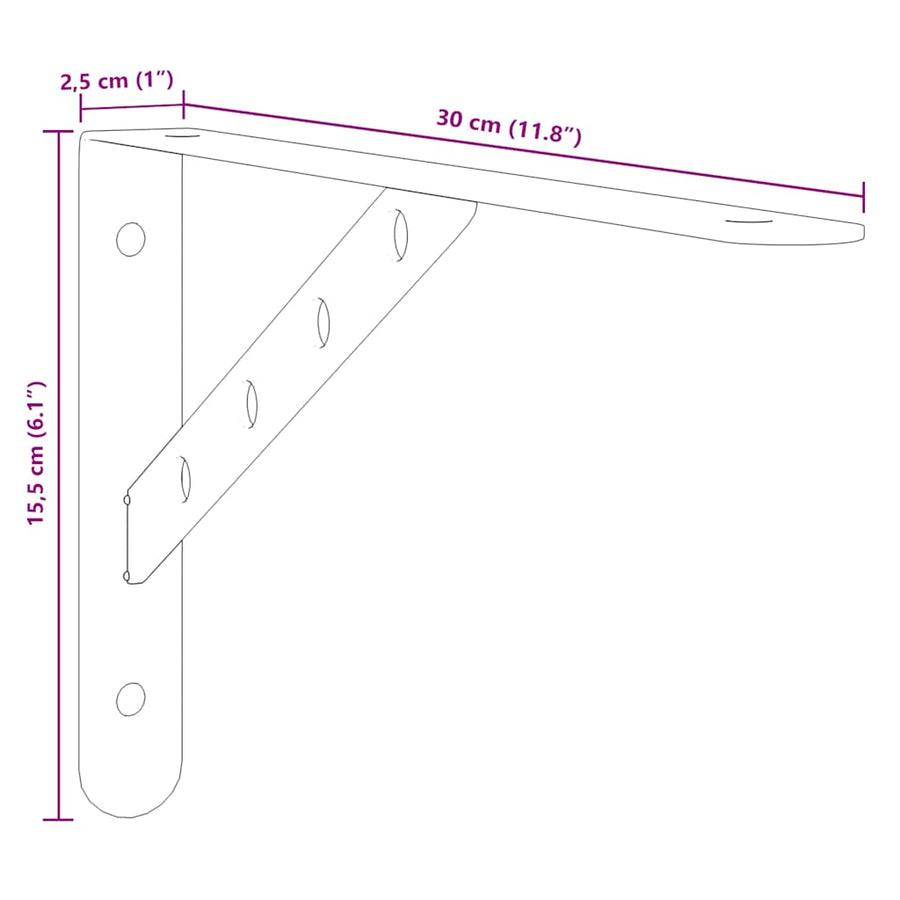Plankdragers 4 St 30X2,5X15,5 Cm Roestvrijstaal 30 x 2.5 x 15.5 cm Zwart