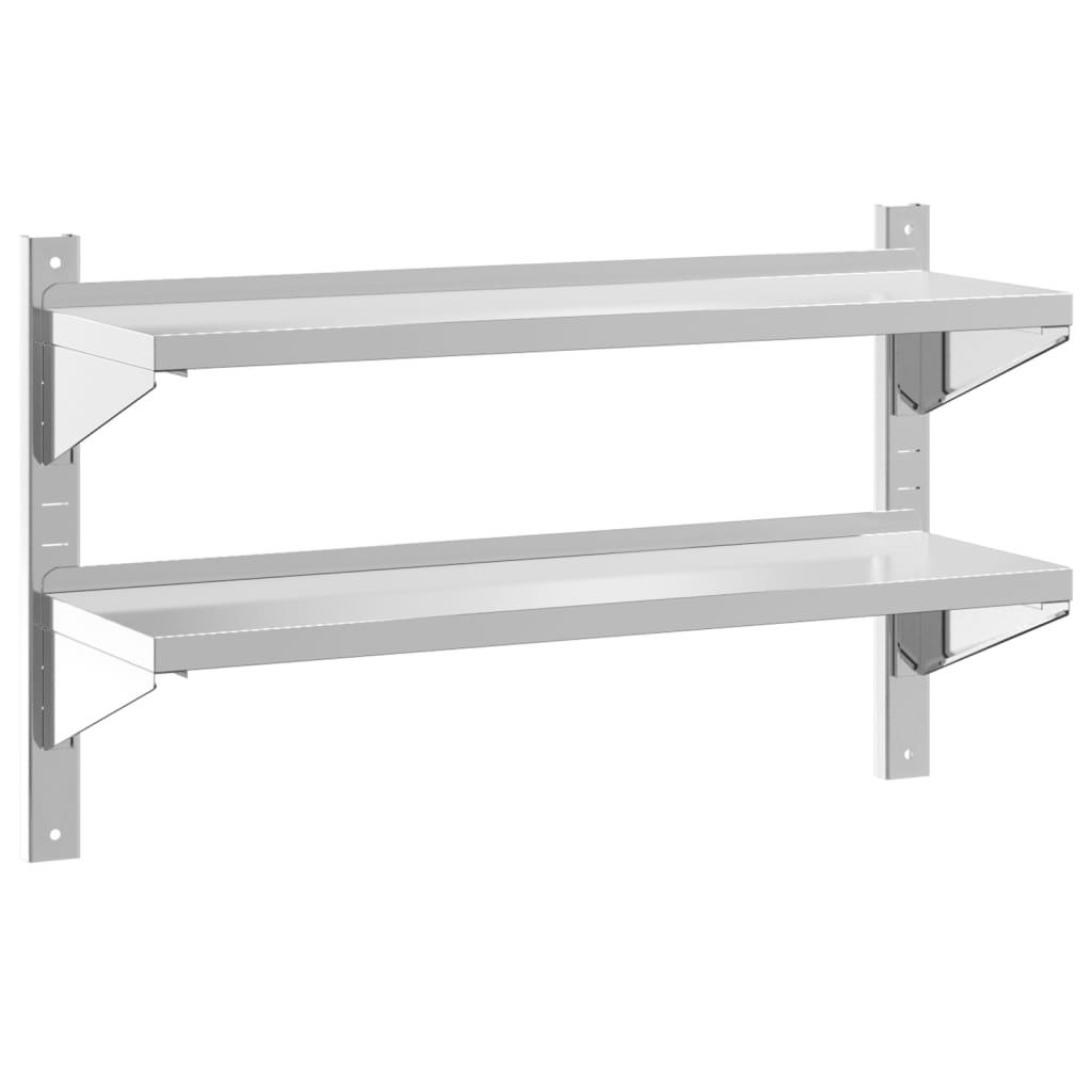 Wandschap 2-laags 100x30x60 cm roestvrijstaal zilverkleurig