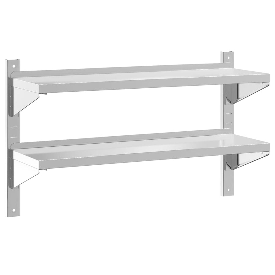 Wandschap 2-laags 100x30x60 cm roestvrijstaal zilverkleurig