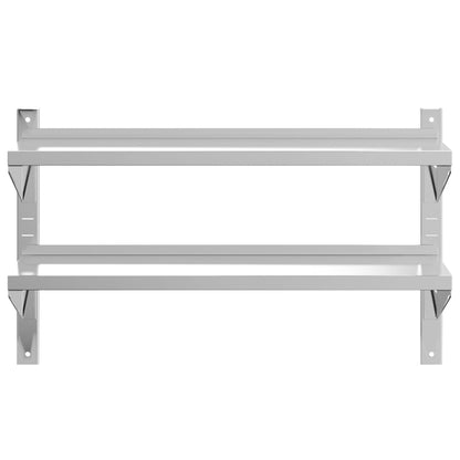 Wandschap 2-laags 100x30x60 cm roestvrijstaal zilverkleurig