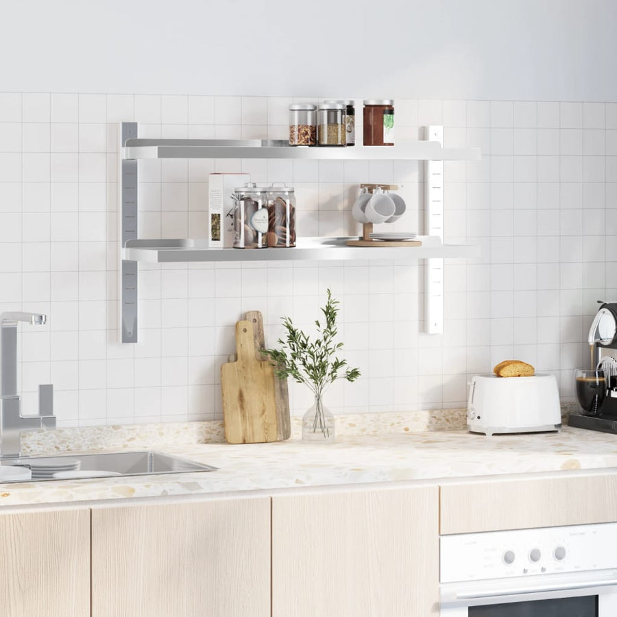 Wandschap 2-laags 100x23,5x60 cm roestvrijstaal zilverkleurig