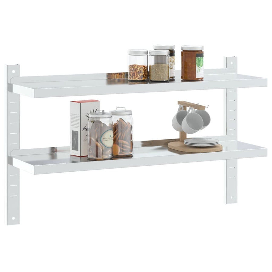 Wandschap 2-laags 100x23,5x60 cm roestvrijstaal zilverkleurig