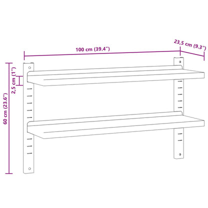 Wandschap 2-laags 100x23,5x60 cm roestvrijstaal zilverkleurig