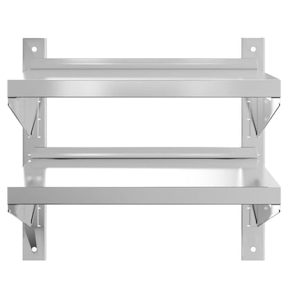 Wandschap 2-laags 50x40x60 cm roestvrijstaal zilverkleurig