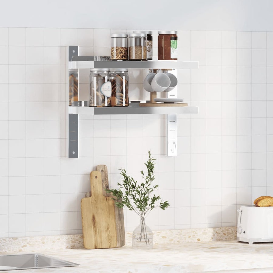 Wandschap 2-laags 50x23,5x60 cm roestvrijstaal zilverkleurig
