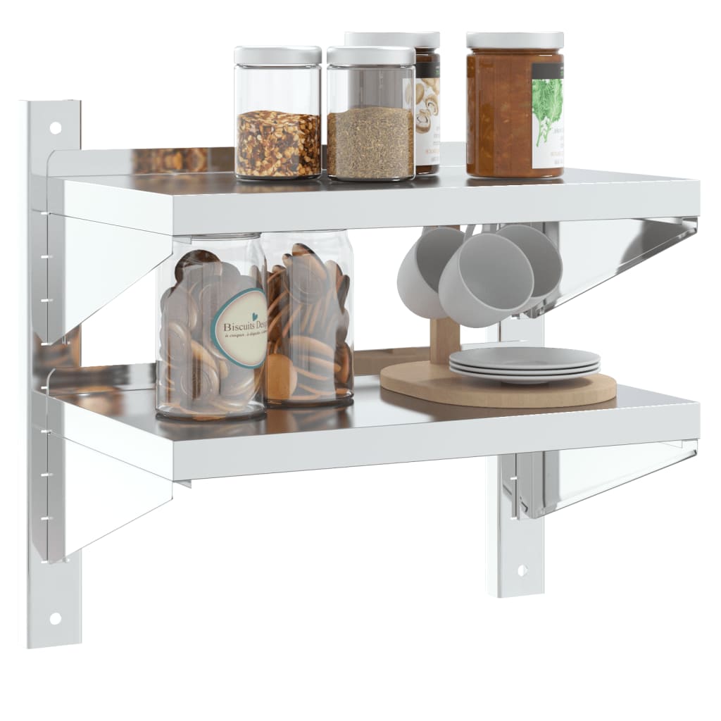 Wandschap 2-laags 50x23,5x60 cm roestvrijstaal zilverkleurig