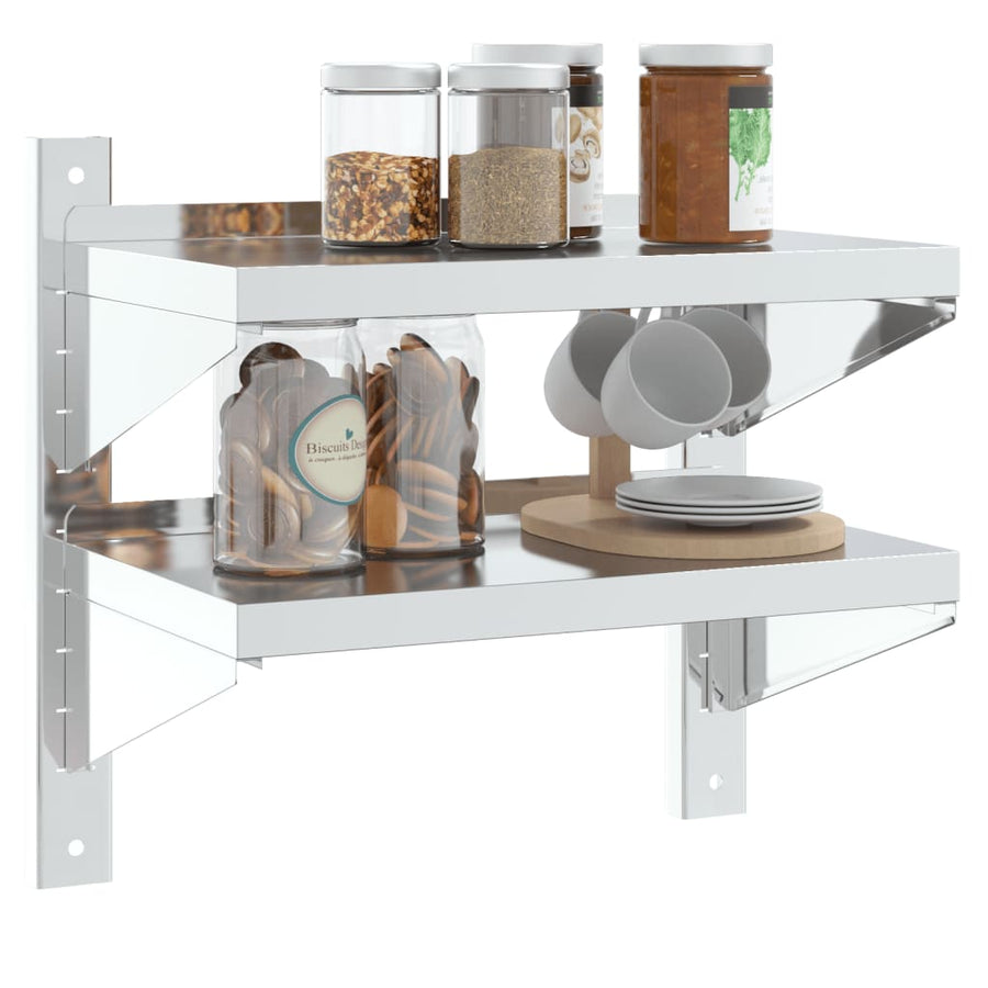 Wandschap 2-laags 50x23,5x60 cm roestvrijstaal zilverkleurig