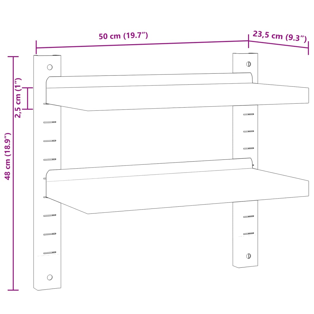 Wandschap 2-laags 50x23,5x60 cm roestvrijstaal zilverkleurig