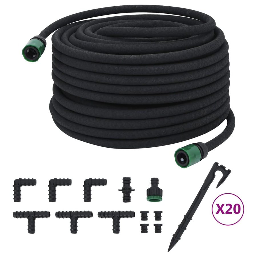 Druppelslang 0,6'' Rubber Zwart en groen 50 m met accessoires