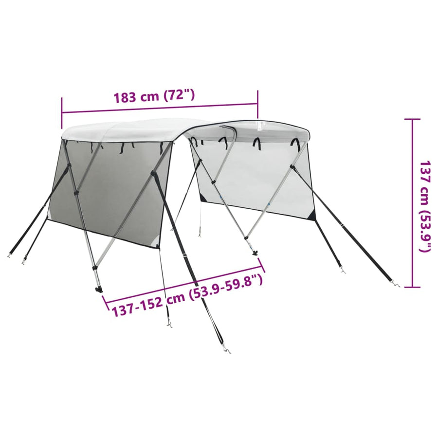 Biminitop 3 Bogen Zijwanden Wit En Zwart 183 x (137-152) x 137 cm
