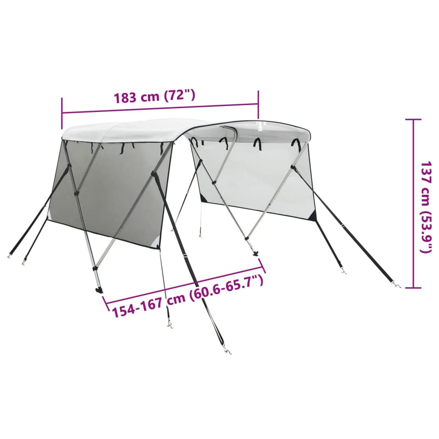 Biminitop 3 Bogen Zijwanden Wit En Zwart 183 x (154-167) x 137 cm