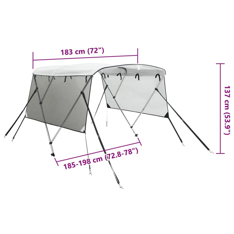 Biminitop 3 Bogen Met Mesh Zijwanden 183X(185-198)X137 Cm Wit En Zwart