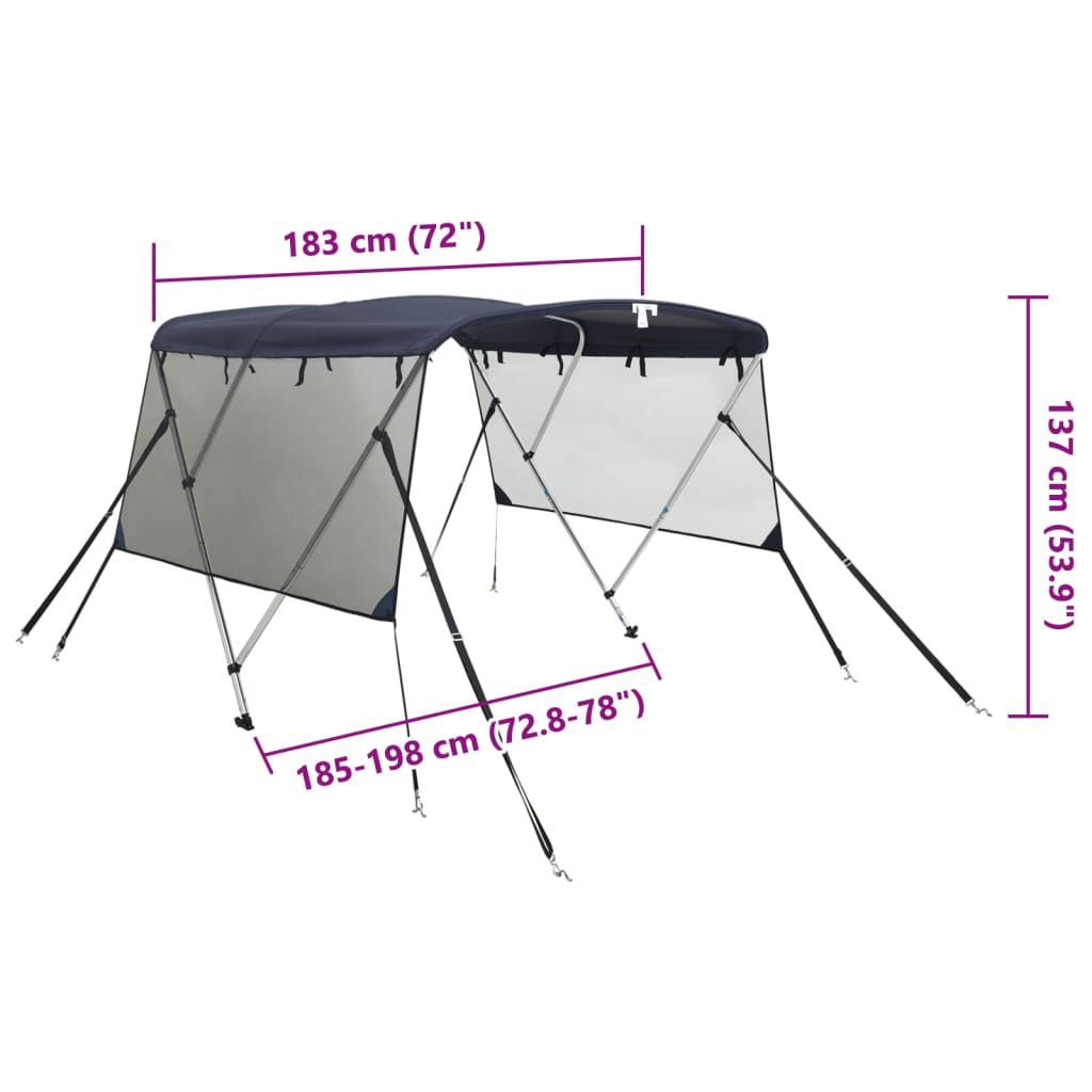 Biminitop 3 Bogen Met Mesh Zijwanden 183X(185-198)X137 Cm Blauw En Zwart