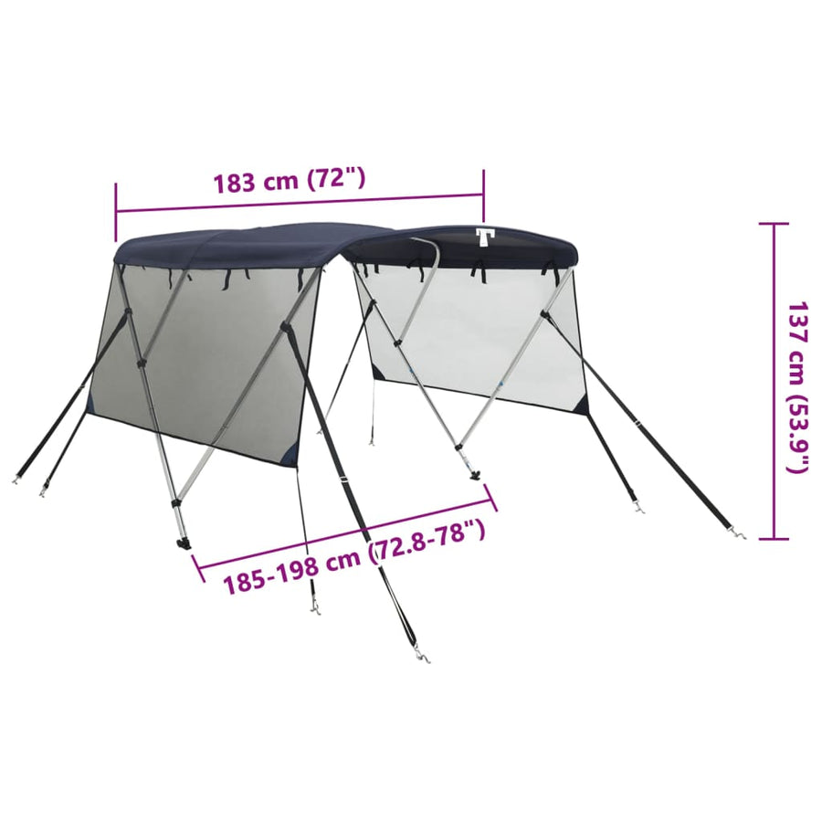 Biminitop 3 Bogen Met Mesh Zijwanden 183X(185-198)X137 Cm Blauw En Zwart