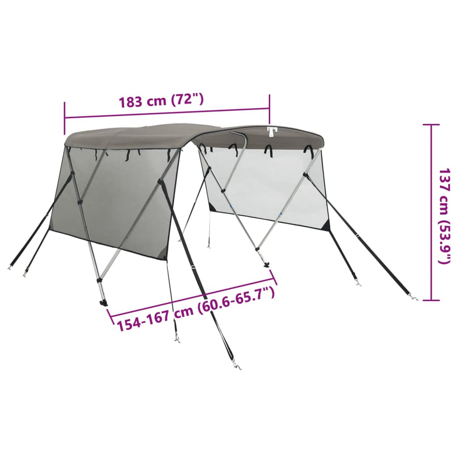 Biminitop 3 Bogen Zijwanden Antraciet En Zwart 183 x (154-167) x 137 cm
