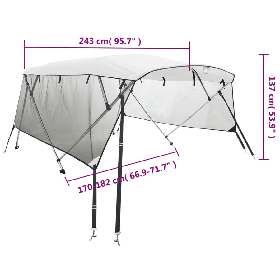 Biminitop 4 Bogen Zijwanden Wit 243 x (170-182) x 137 cm