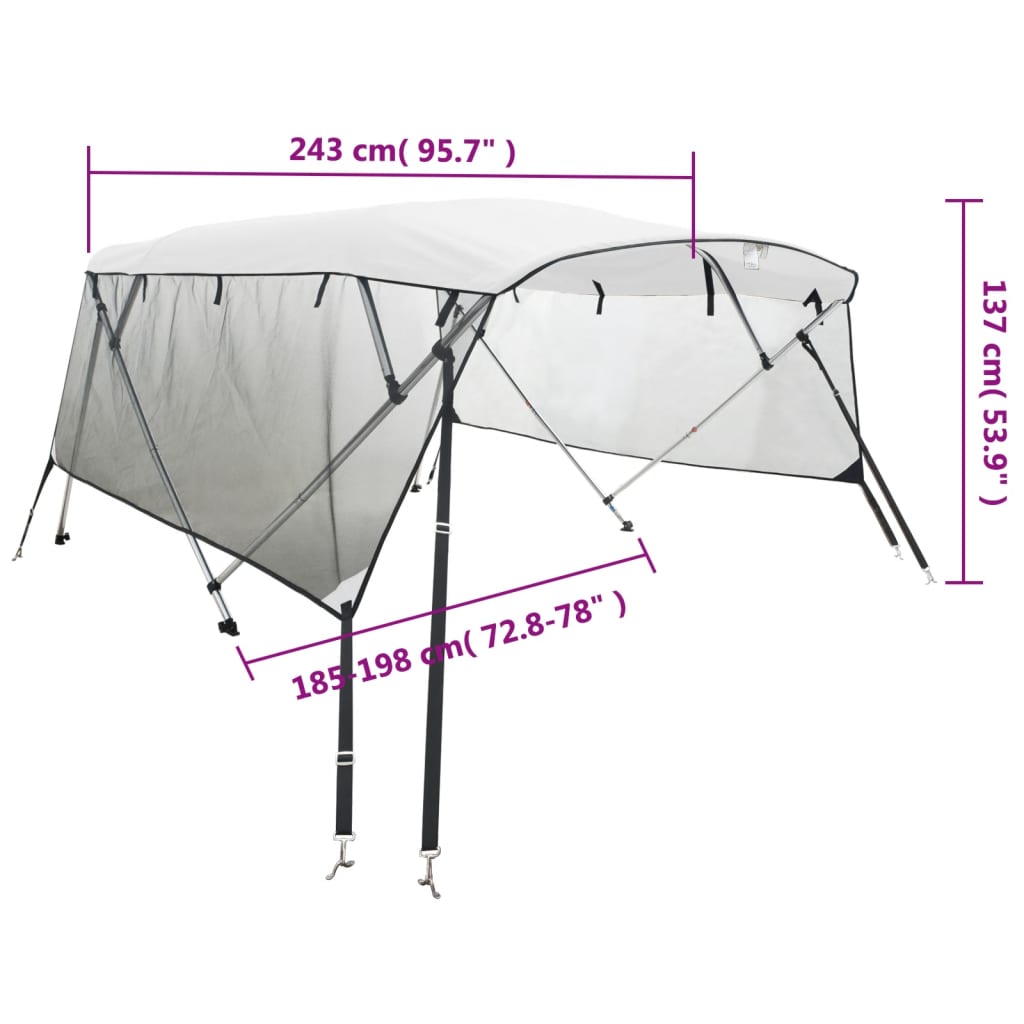 Biminitop 4 Bogen Zijwanden Wit 243 x (185-198) x 137 cm