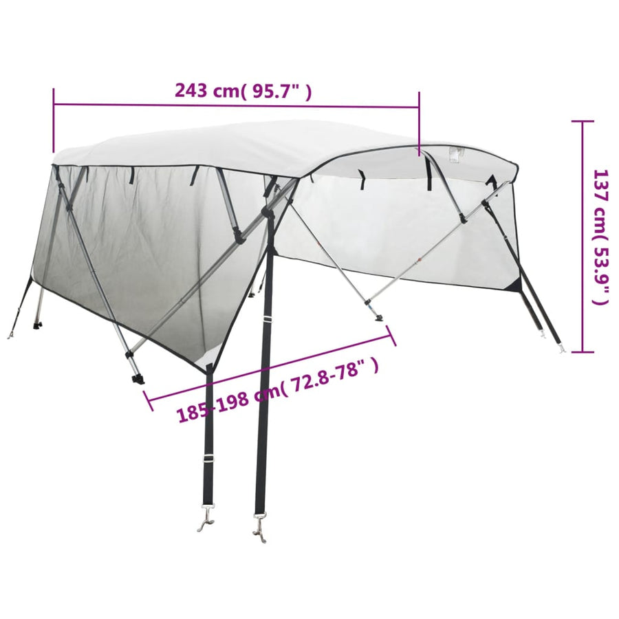 Biminitop 4 Bogen Zijwanden Wit 243 x (185-198) x 137 cm