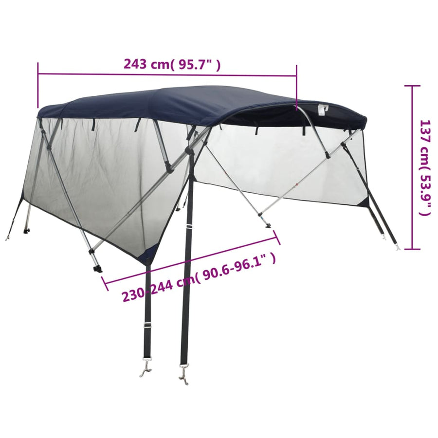 Biminitop 4 Bogen Zijwanden Blauw 243 x (230-244) x 137 cm