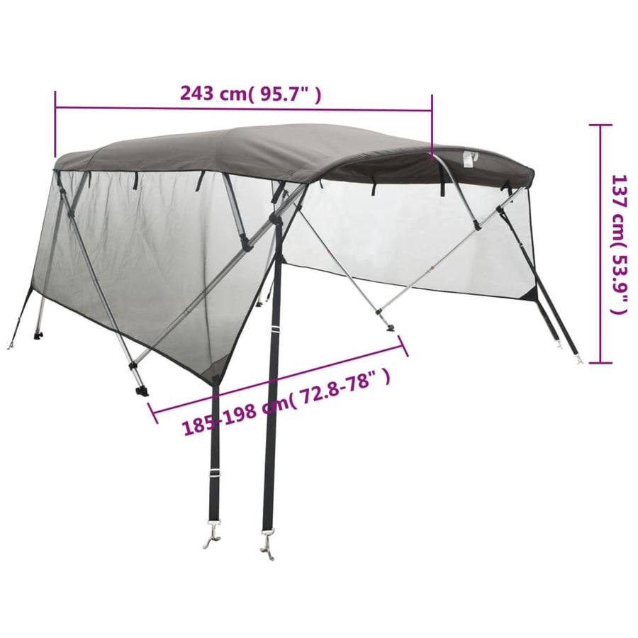 Biminitop 4 Bogen Met Mesh Zijwanden 243X(185-198)X137 Cm Antracietgrijs
