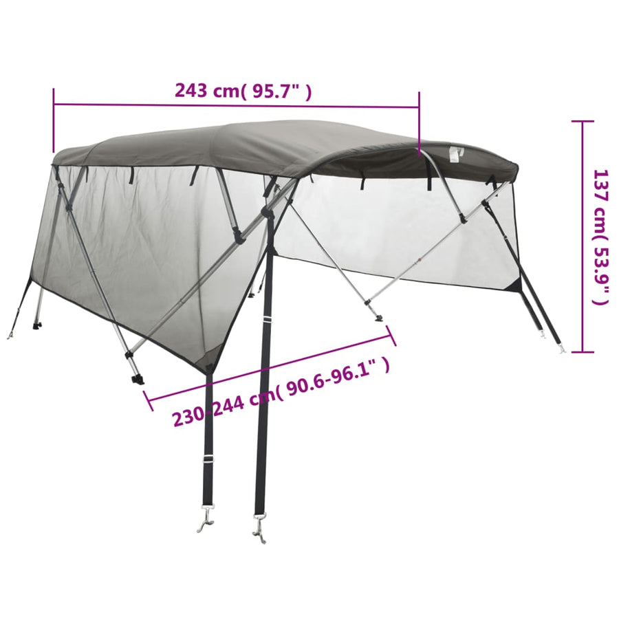 Biminitop 4 Bogen Met Mesh Zijwanden 243X(230-244)X137 Cm Antracietgrijs