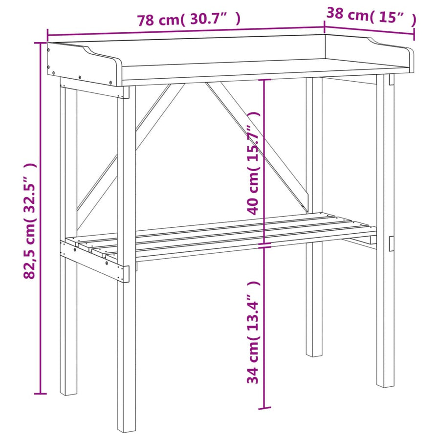 Plantentafel Met Schap 78X38X82,5 Cm Massief Vurenhout Naturel