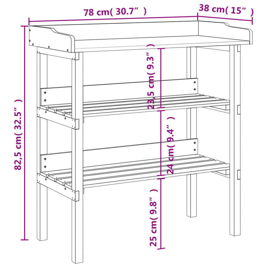 Plantentafel Met Schappen 78X38X82,5 Cm Vurenhout Bruin