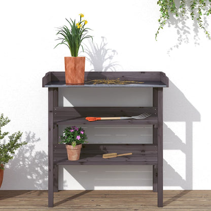 Plantentafel Met Schappen 78X38X82,5 Cm Vurenhout Grijs