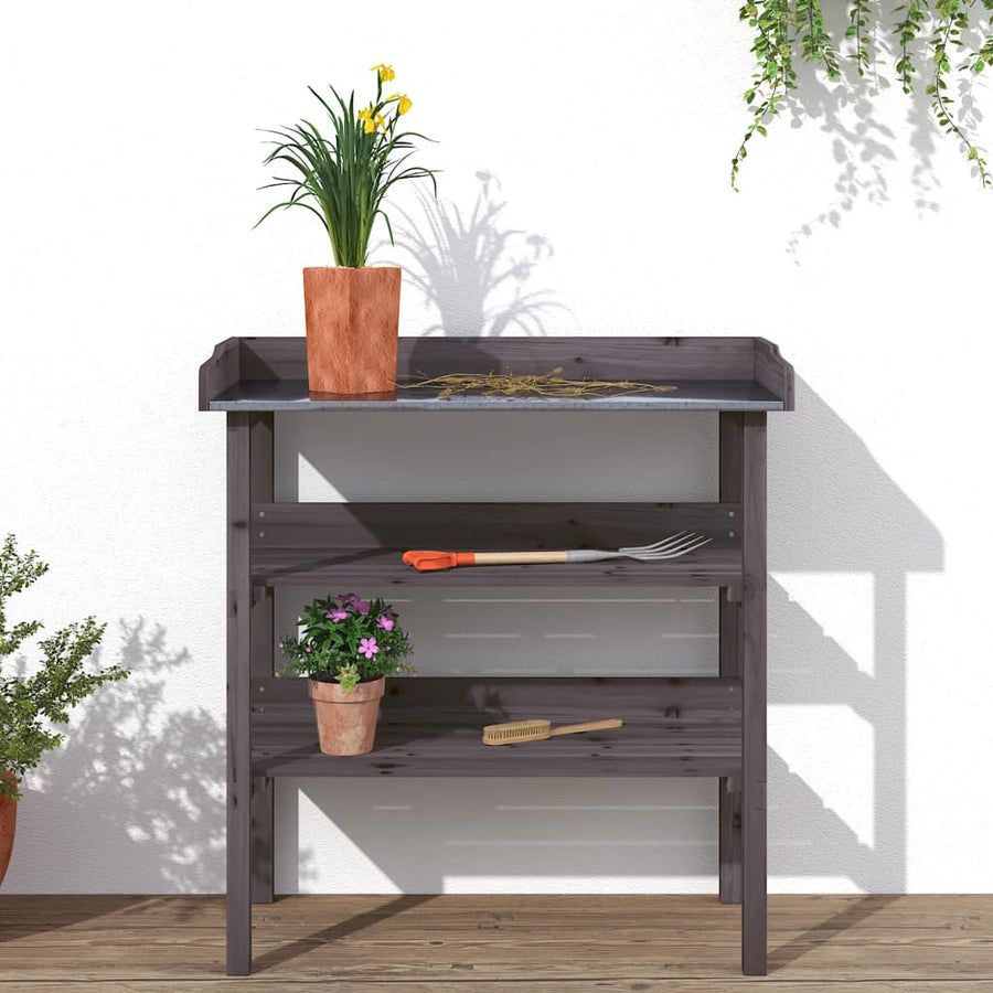 Plantentafel Met Schappen 78X38X82,5 Cm Vurenhout Grijs