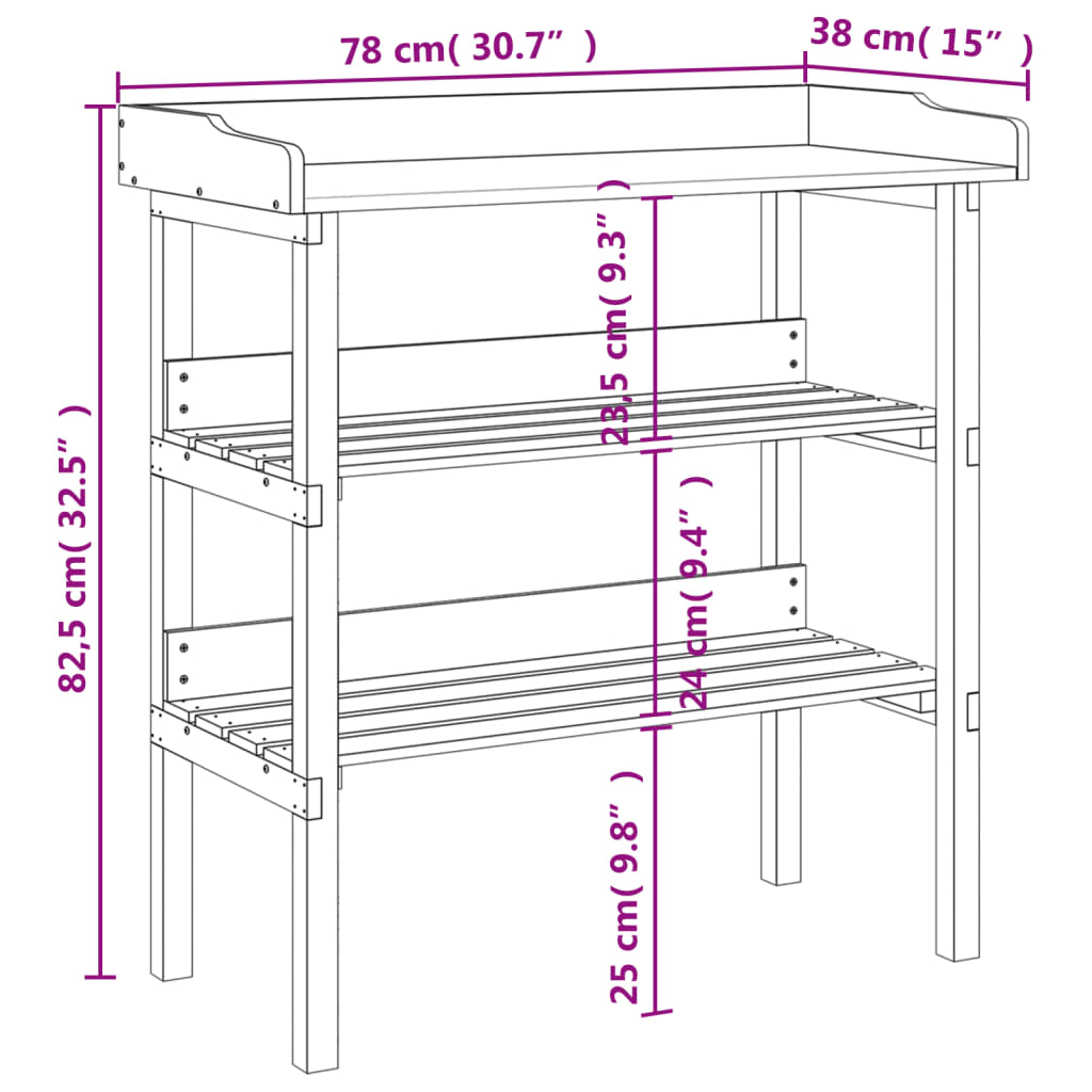 Plantentafel Met Schappen 78X38X82,5 Cm Vurenhout Grijs