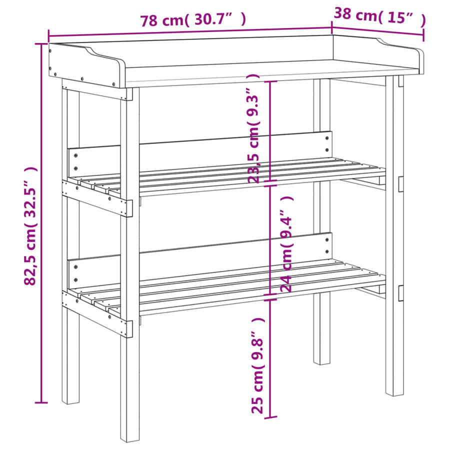 Plantentafel Met Schappen 78X38X82,5 Cm Vurenhout Grijs