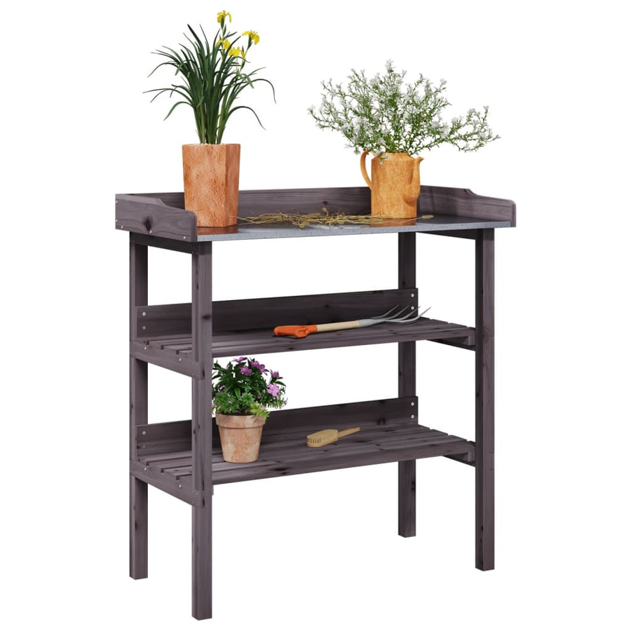 Plantentafel Met Schappen 78X38X82,5 Cm Vurenhout Grijs