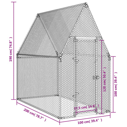 Kippenhok 200X100X190 Cm Gegalvaniseerd Staal Zilverkleurig