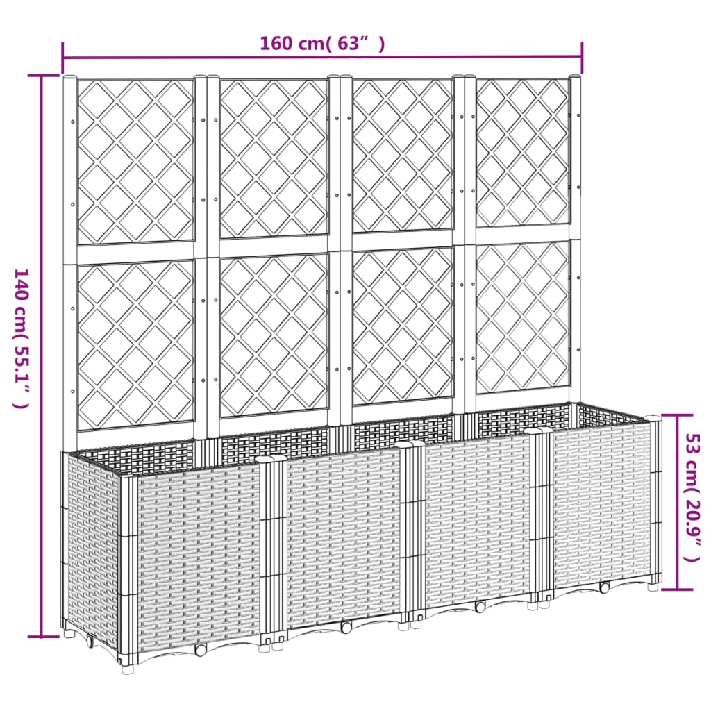 Plantenbak Met Latwerk 160X40X140 Cm Polypropeen Lichtgrijs Blauw