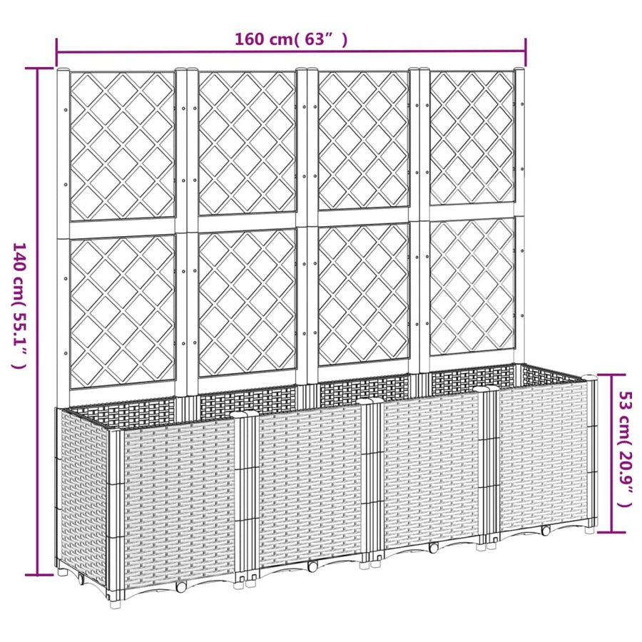 Plantenbak Met Latwerk 160X40X140 Cm Polypropeen Lichtgrijs Blauw