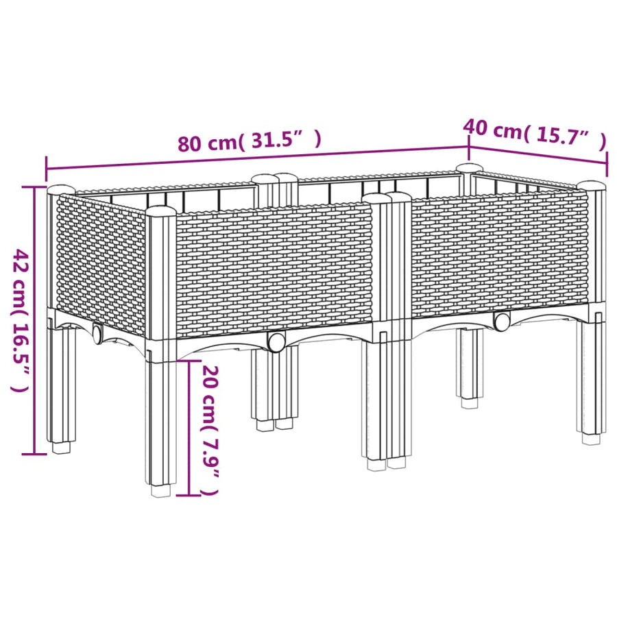 Plantenbak met poten 80x40x42 cm polypropeen grijs