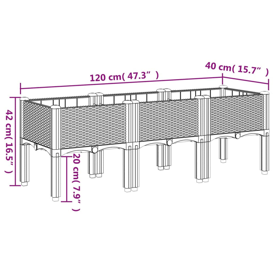 Plantenbak met poten 120x40x42 cm polypropeen wit