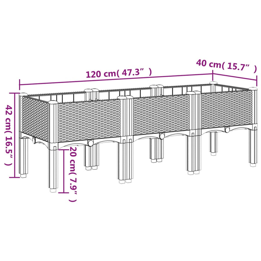 Plantenbak met poten 120x40x42 cm polypropeen bruin