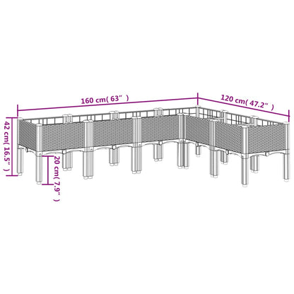 Plantenbak met poten 160x120x42 cm polypropeen lichtgrijs