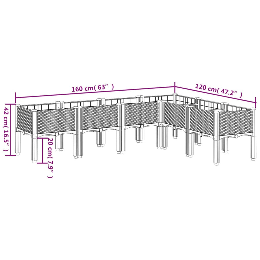 Plantenbak met poten 160x120x42 cm polypropeen wit
