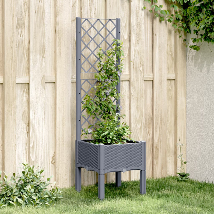 Plantenbak Met Latwerk 40X40X142 Cm Polypropeen Grijs
