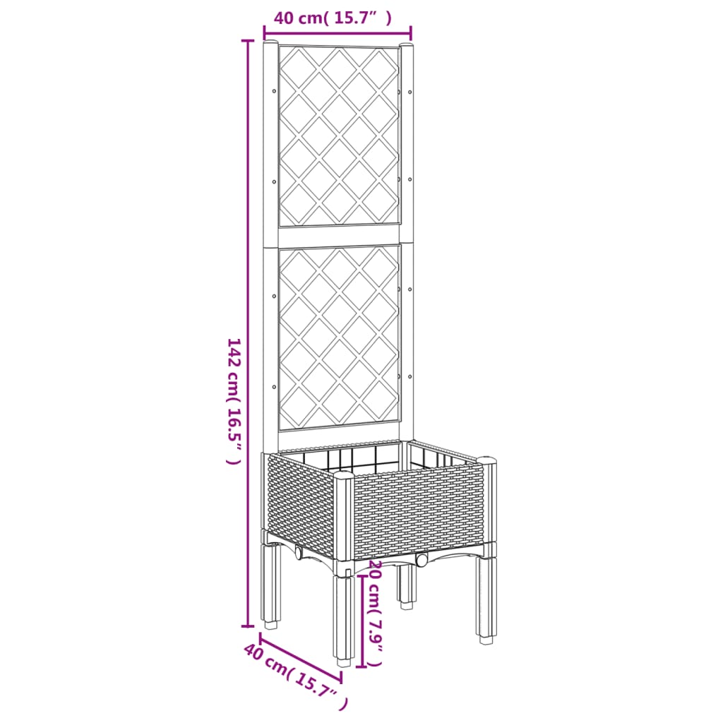 Plantenbak Met Latwerk 40X40X142 Cm Polypropeen Lichtgrijs